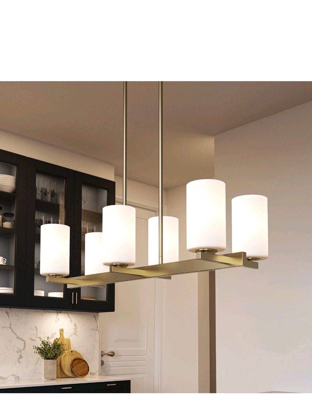 Modern Brass 5-Light Kitchen Island Chandelier - White Glass Shades